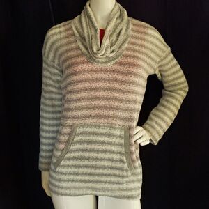 SPLENDID M creme Stripe knit cowl neck sweater top